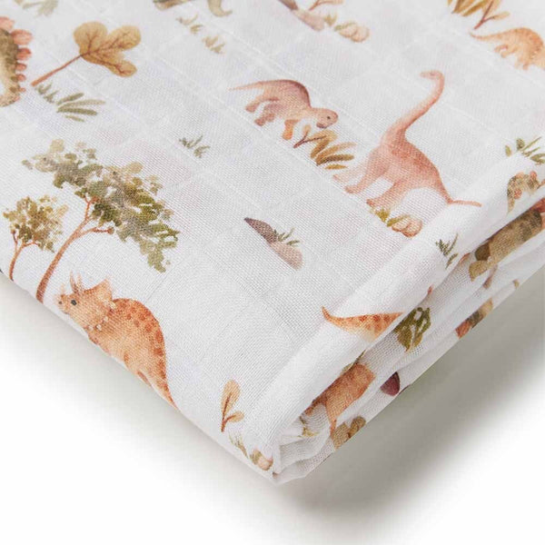 SNUGGLE HUNNY Organic Muslin Swaddle -  Dino